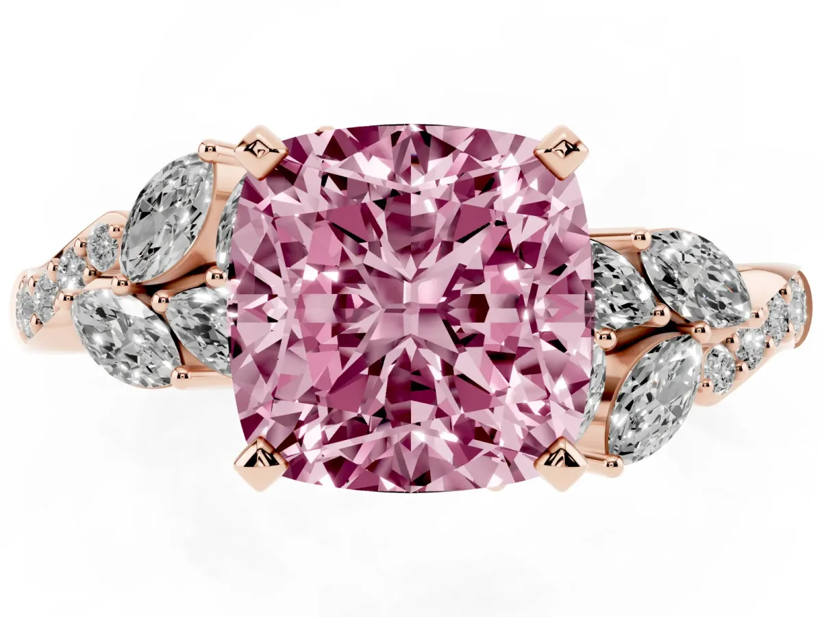 Fancy Pink Cushion Cut Solitaire Marquise Twist Band with Six-Prong Setting Rose gold