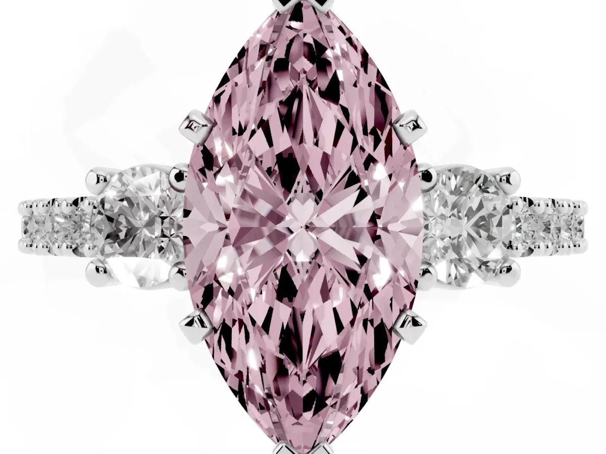 Fancy Pink Marquise Cut Three-Stone Diamond Pavé Band with Prong Setting Silver
