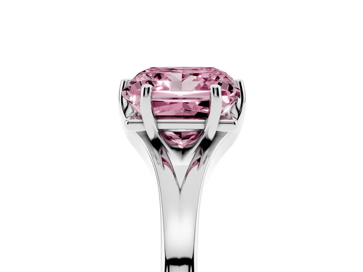 Fancy Pink Princess Cut Solitaire Diamond Ring with Six-Prong Setting and Tapered Band White gold