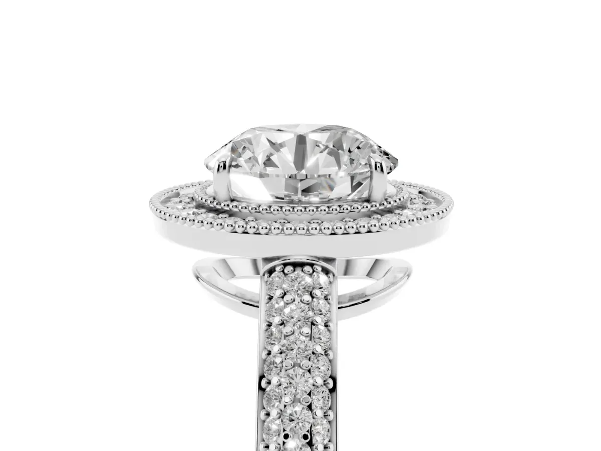 Round Cut Cut Halo Diamond Pave Band with Four-Prong Setting Silver