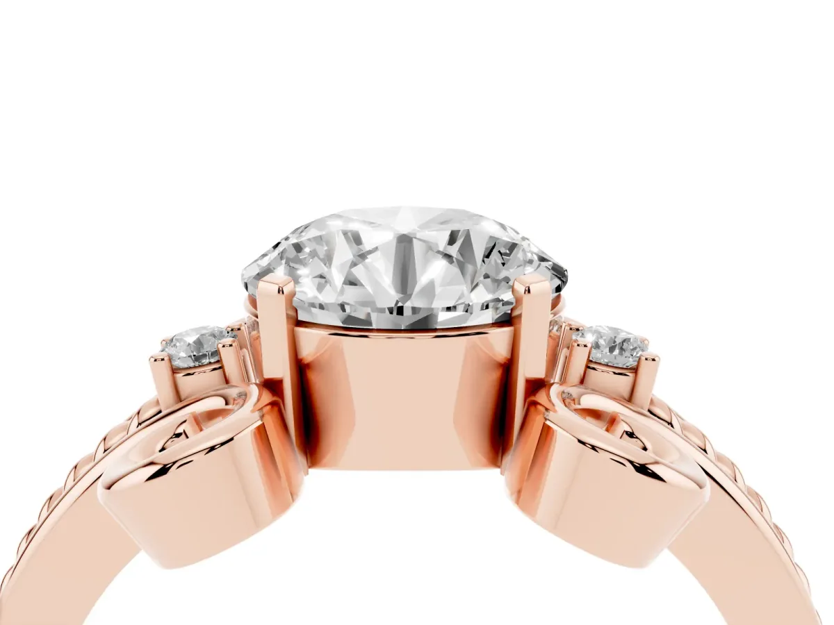 Round Cut Solitaire Twisted Band Scroll Prong Ring Rose gold