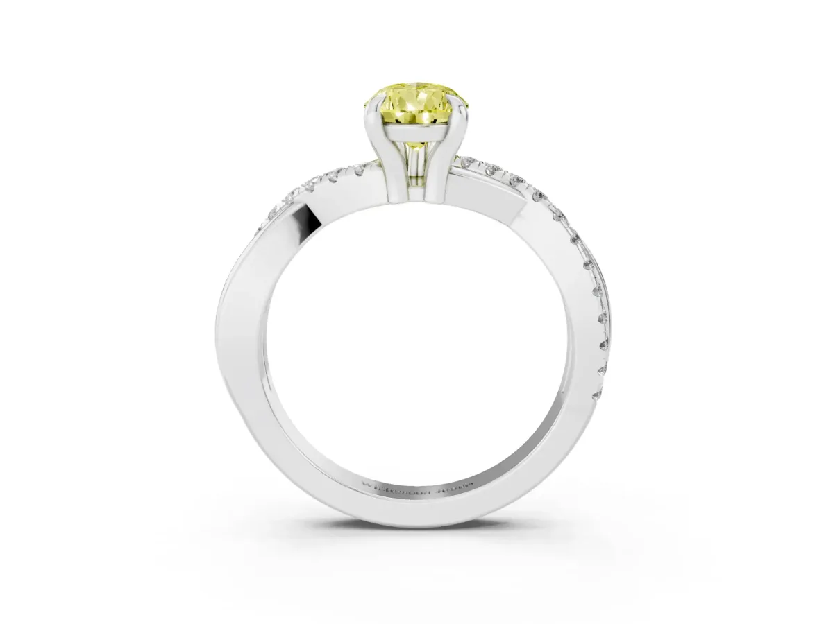 Fancy Yellow Pear Cut Cut Diamond Twist Band Solitaire with Prong Setting Platinum