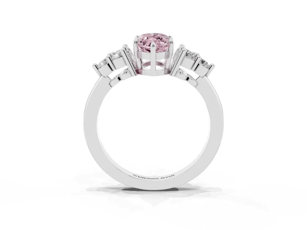 Fancy Pink Marquise Cut Brilliant Diamond Cluster Accent Solitaire Ring with Prong Setting Silver