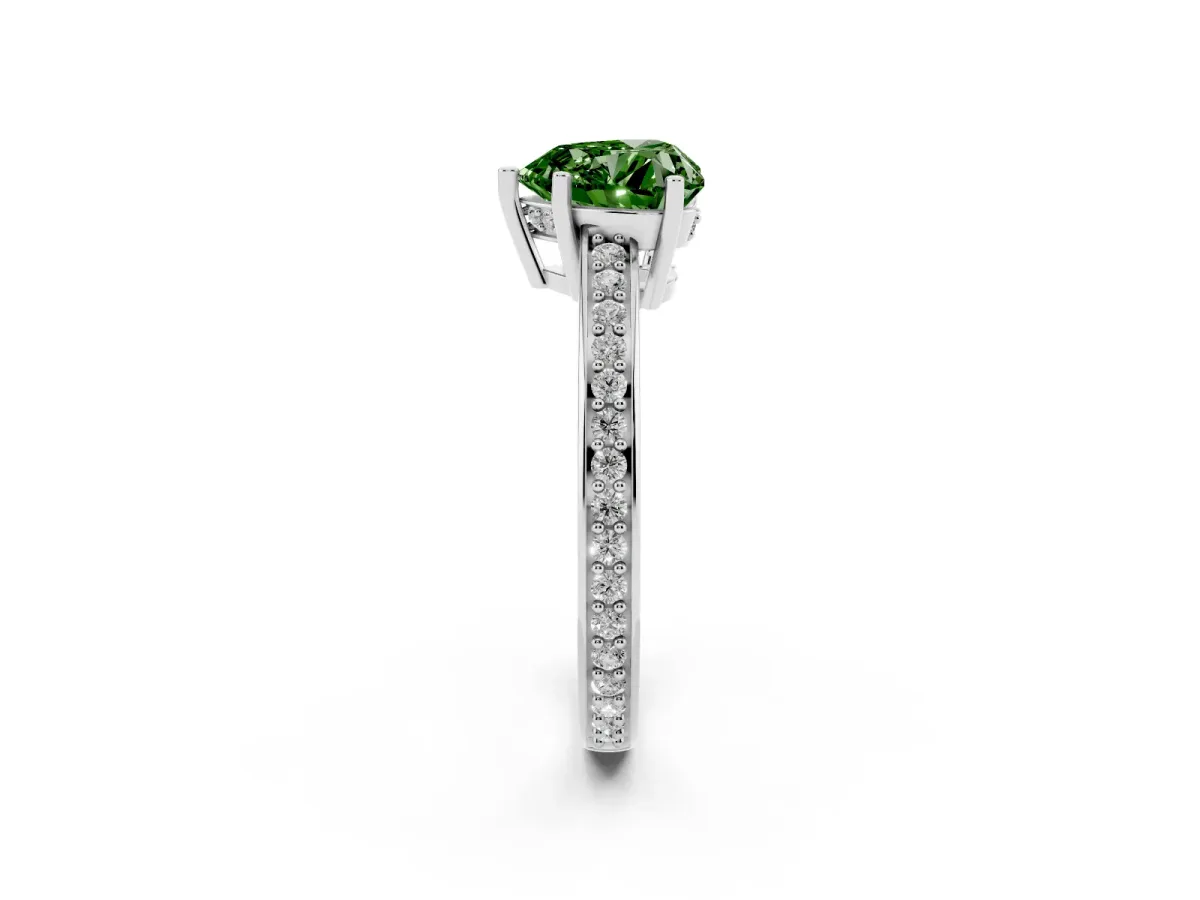 Fancy Green Heart Cut Solitaire Pavé Band Prong Setting Ring Silver