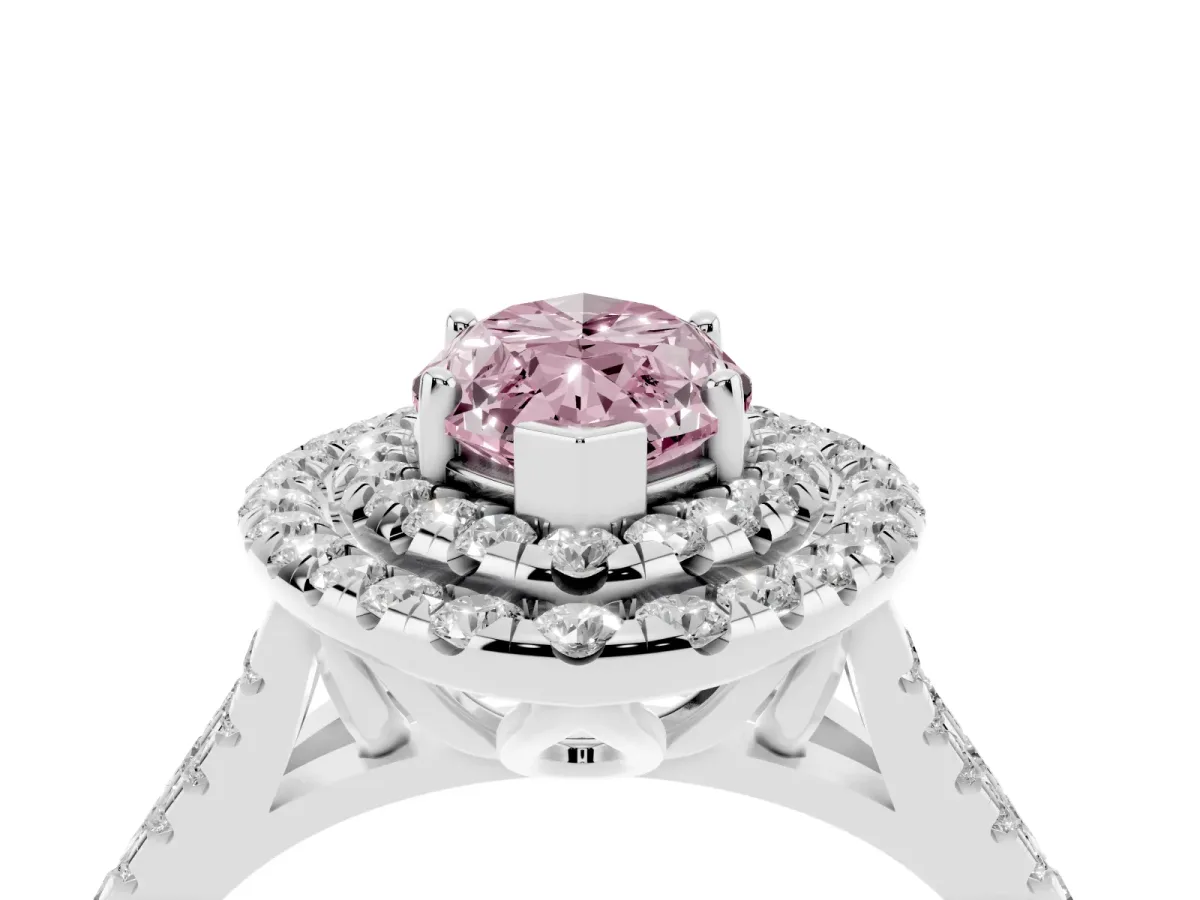 Fancy Pink Double Halo Marquise Cut Diamond Pavé Split Shank Ring with Prong Setting Platinum