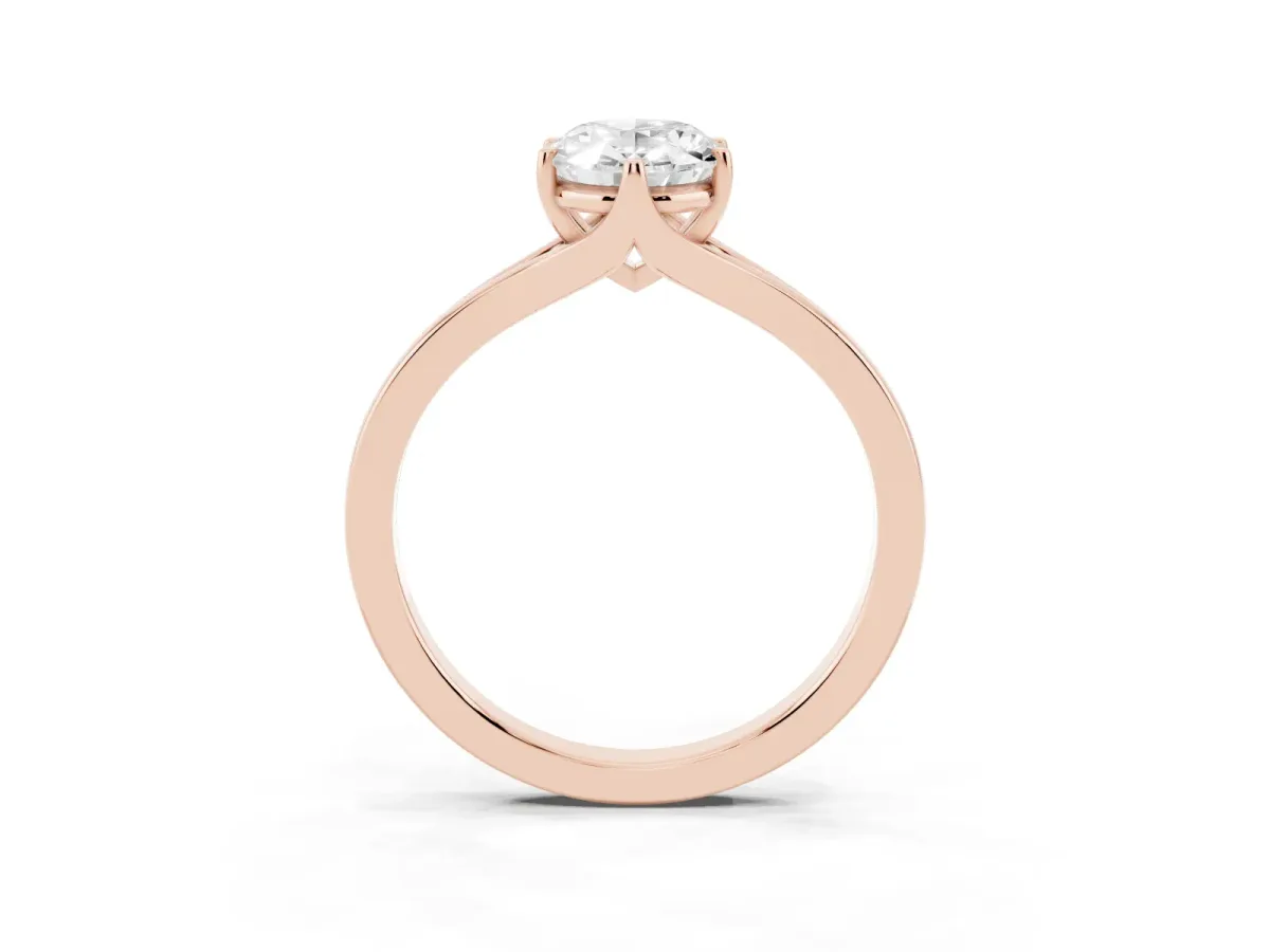 Oval Cut Solitaire Diamond Ring with Six-Prong Setting and Tapered Band Rose gold