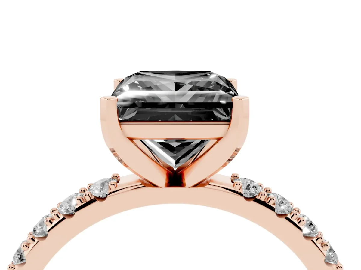 Fancy Black Princess Cut Diamond Solitaire Pavé Band with Four-Prong Setting Rose gold