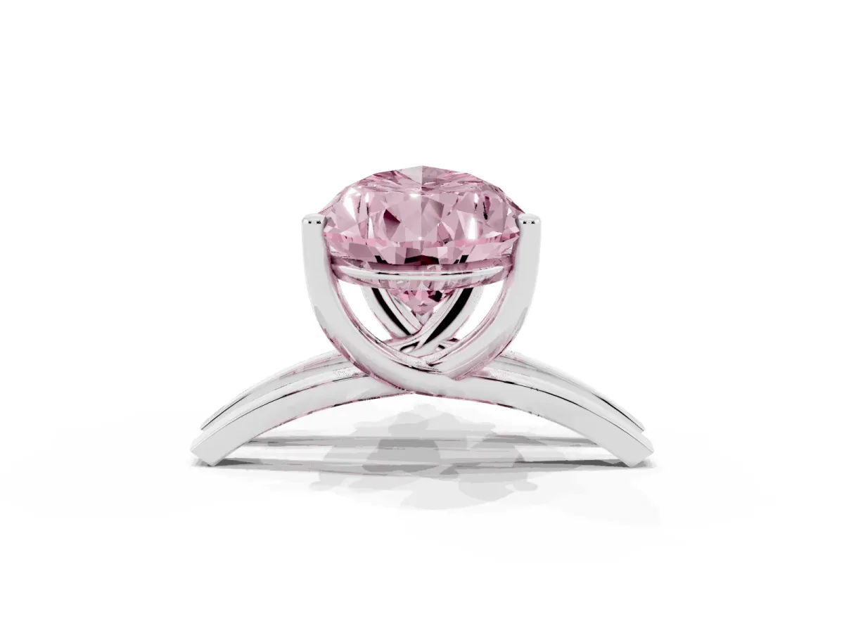 Fancy Pink Pear Cut Cut Diamond Solitaire Engagement Ring with Tapered Plain Band and Four-Prong Setting Platinum