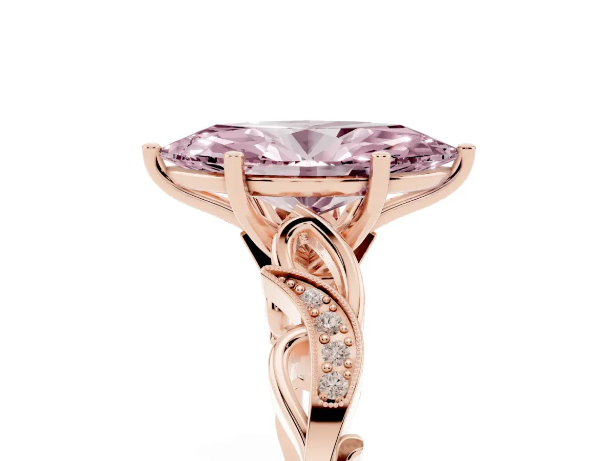 Fancy Pink Marquise Cut Solitaire Vine Band with Milgrain Prong Setting Rose gold