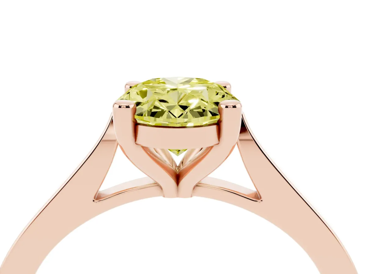 Fancy Yellow Oval Cut Solitaire Diamond Ring with Four-Prong Setting and Tapered Band Rose gold