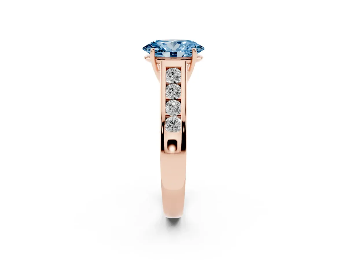 Fancy Blue Oval Cut Solitaire Channel-Set Diamond Engagement Ring with Four-Prong Setting Rose gold