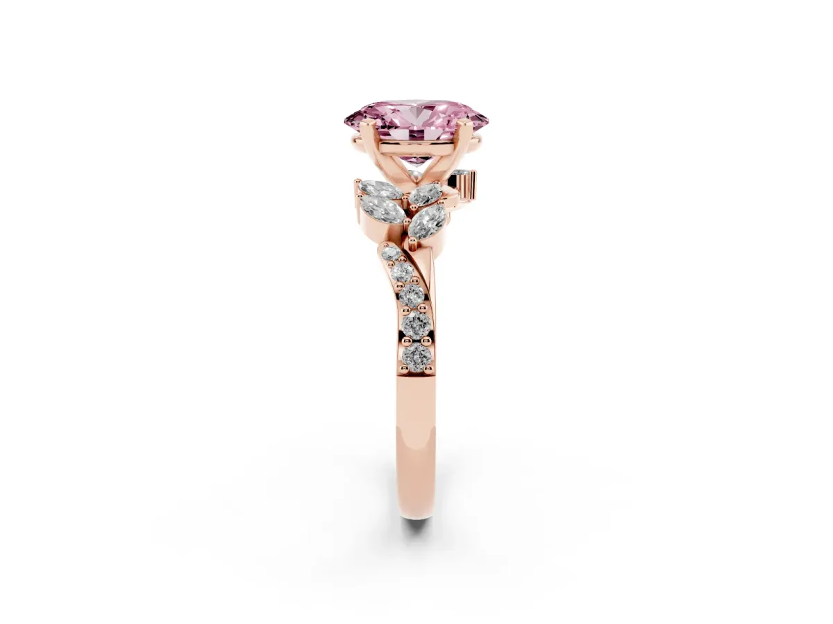 Fancy Pink Oval Cut Solitaire Marquise Twist Band with Six-Prong Setting Rose gold