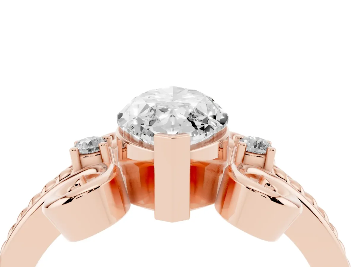 Marquise Cut Solitaire Twisted Band Scroll Prong Ring Rose gold