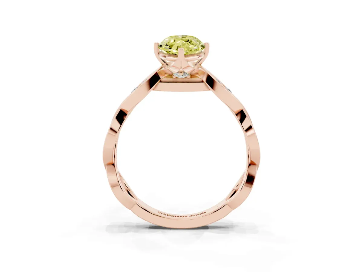 Fancy Yellow Marquise Cut Solitaire Twist Band with Leaf Prong Setting Rose gold