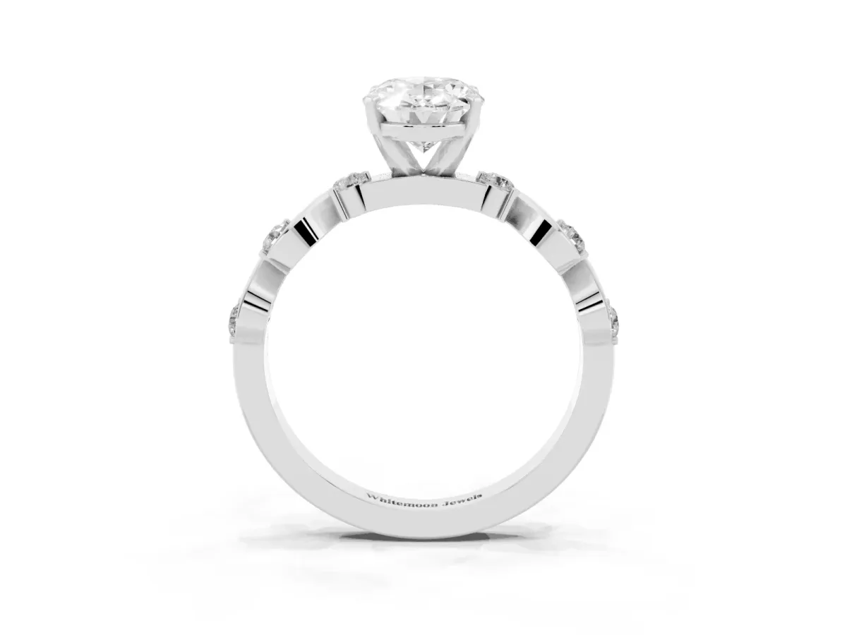 Oval Cut Diamond Solitaire Twisted Band with Round Accents and Prong Setting Silver