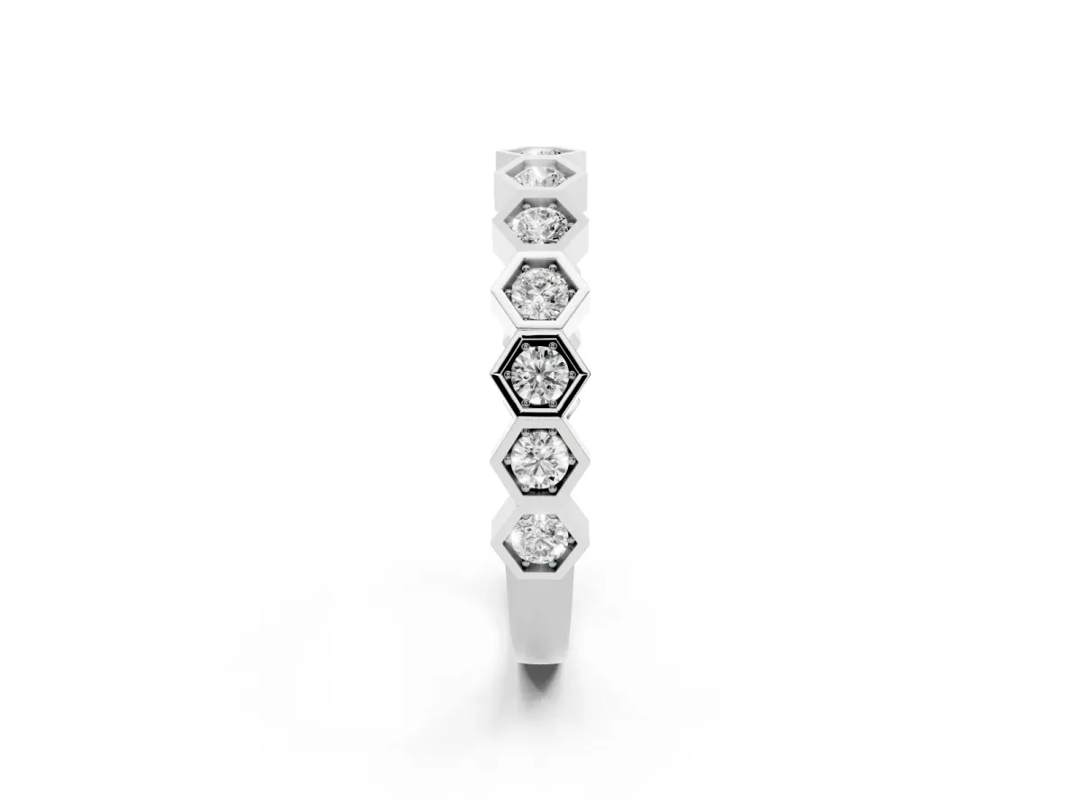 Hexagon Pave Diamond Eternity Band with Bezel Setting White gold