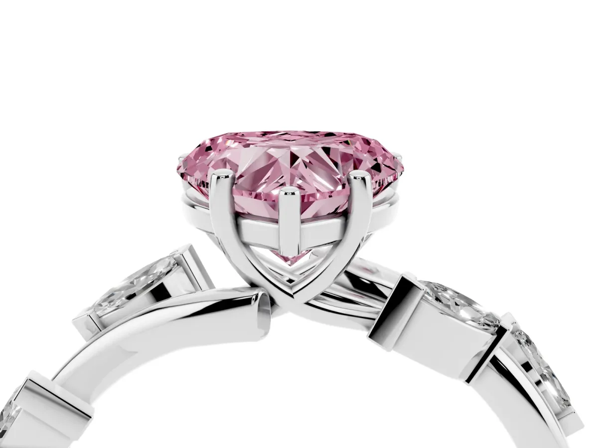 Fancy Pink Heart Cut Solitaire Twisted Band Marquise Accent Prong Setting Ring Silver