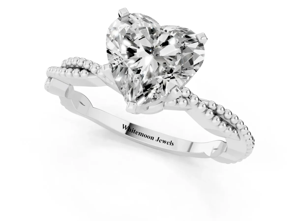 Heart Cut Solitaire Twisted Band with Bead Prong Setting Silver
