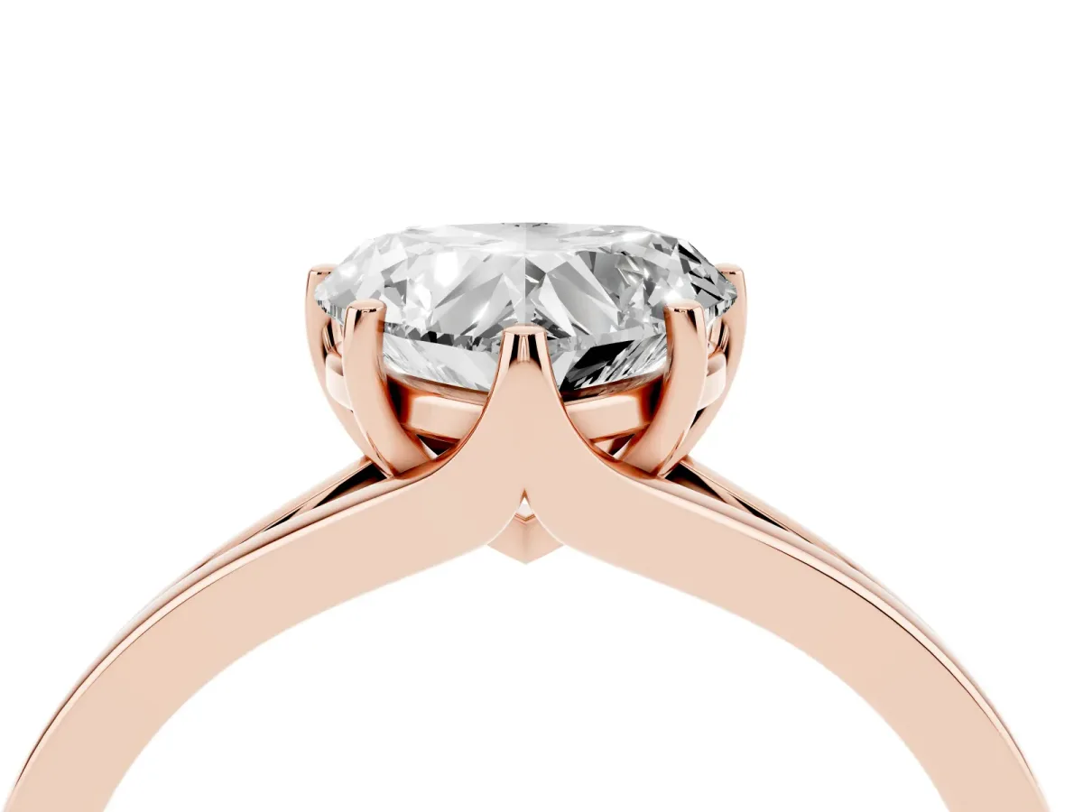 Heart Cut Solitaire Diamond Ring with Six-Prong Setting and Tapered Band Rose gold
