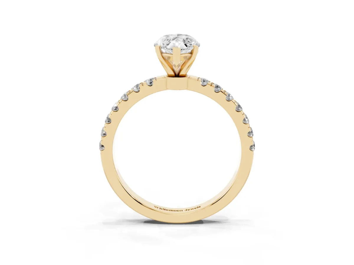 Marquise Cut Diamond Solitaire Ring with Pavé Accents and Four-Prong Setting Yellow gold