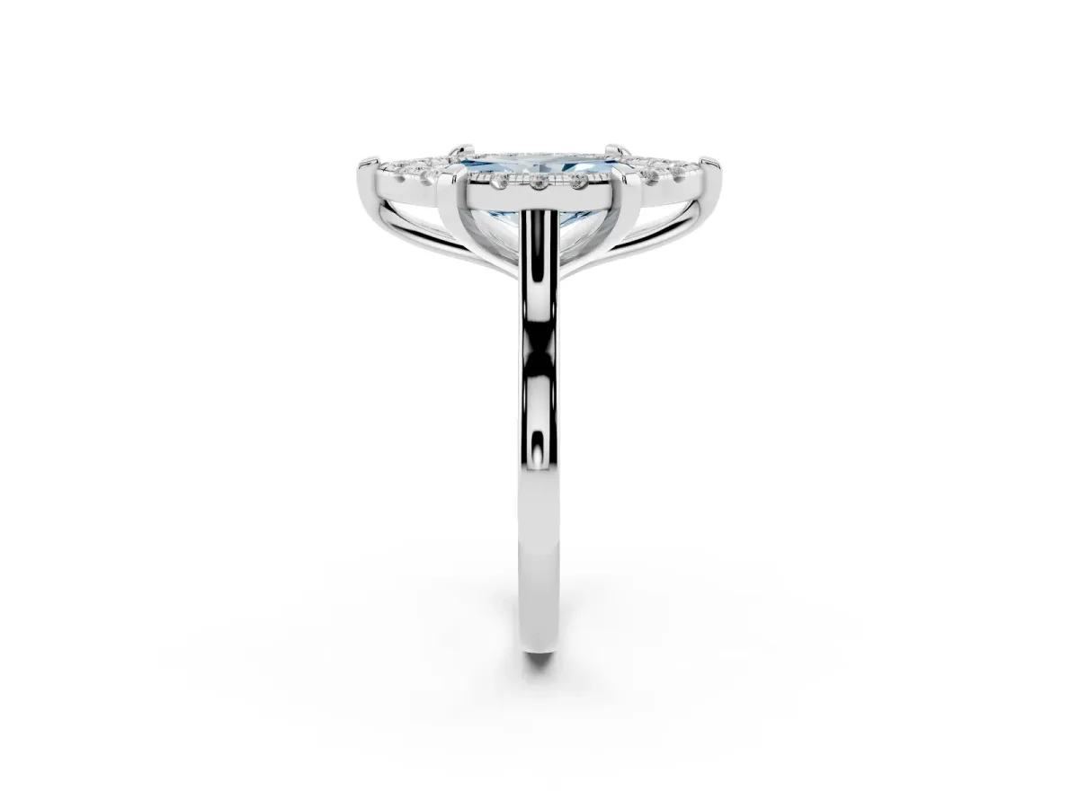 Fancy Blue Marquise Cut Diamond Cluster Halo Solitaire with Four-Prong Setting Silver
