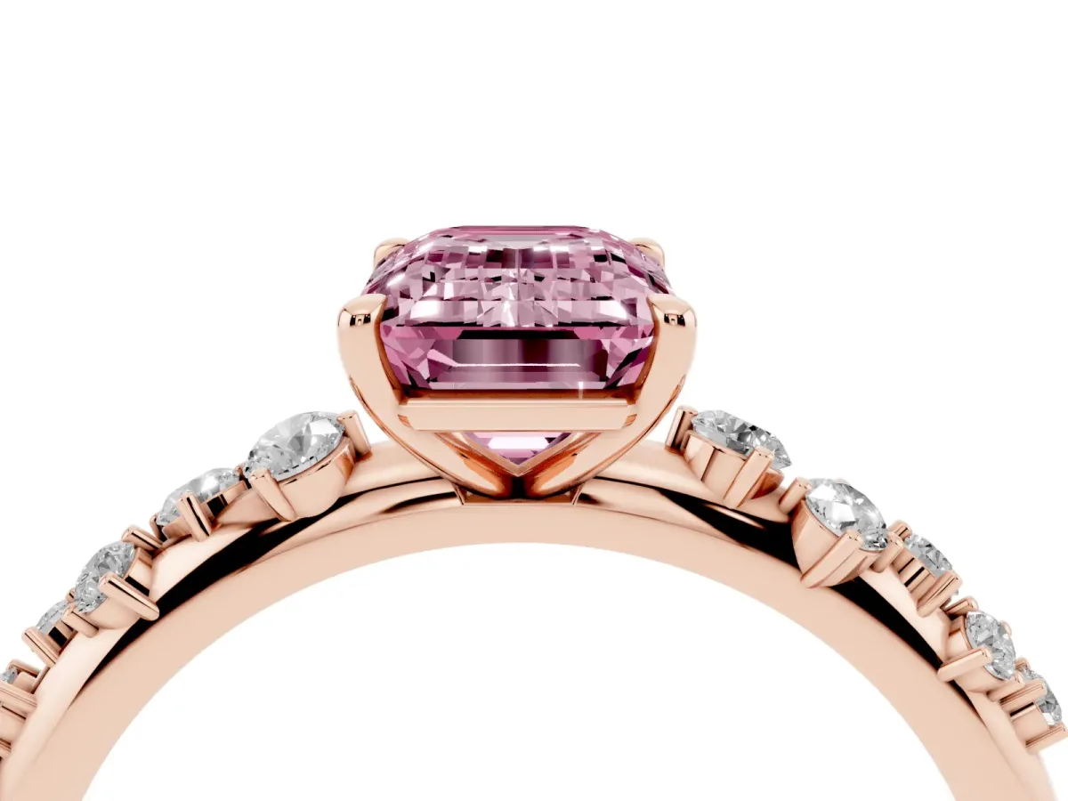 Fancy Pink Emerald Cut Diamond Cluster Prong-Set Solitaire Ring Rose gold