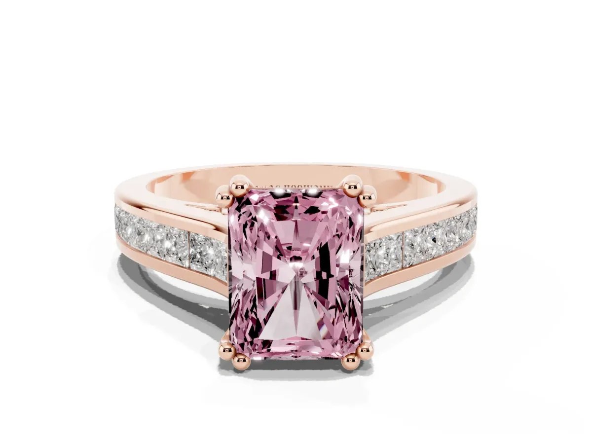 Fancy Pink Radiant Cut Cut Channel Set Solitaire Engagement Ring with Prong Setting Rose gold