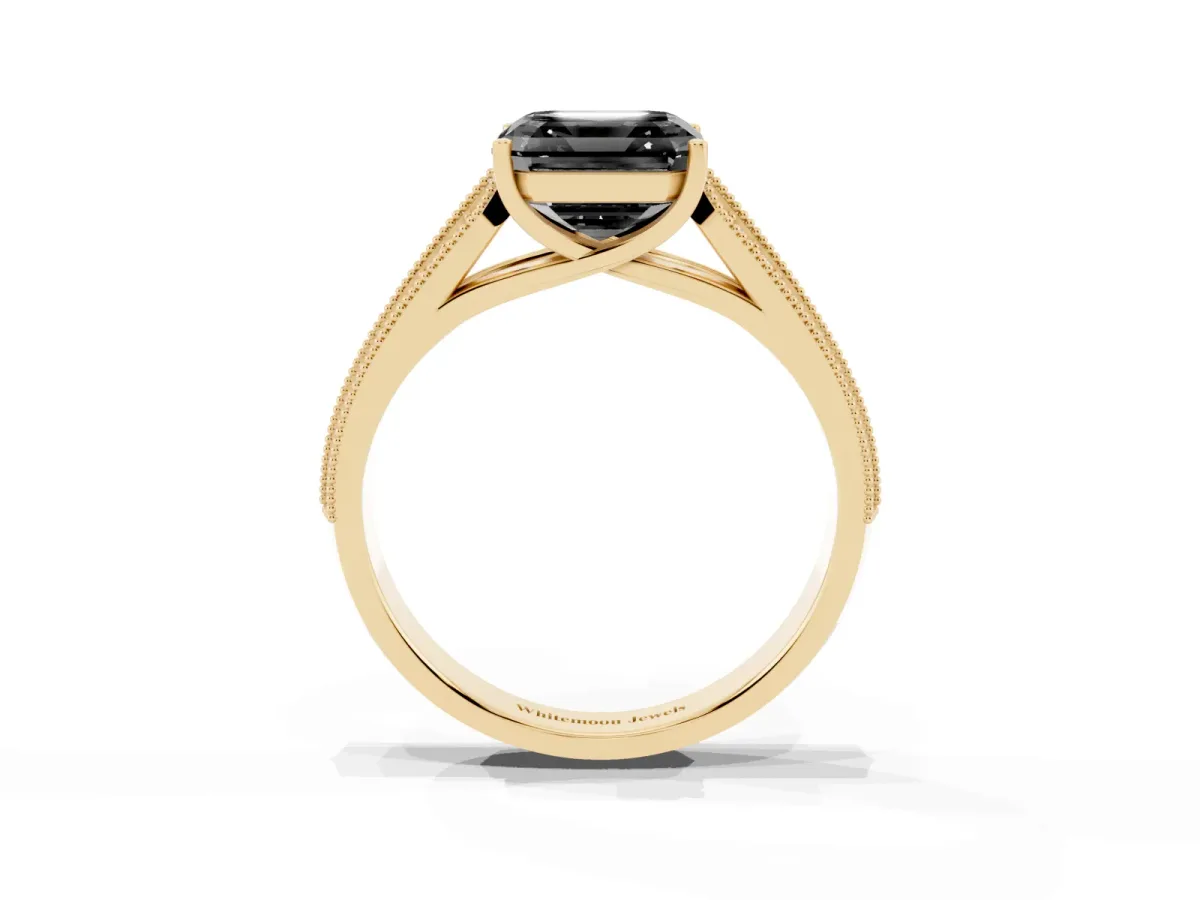 Fancy Black Asscher Cut Cut Pave Split Shank Engagement Ring with Four-Prong Setting Yellow gold