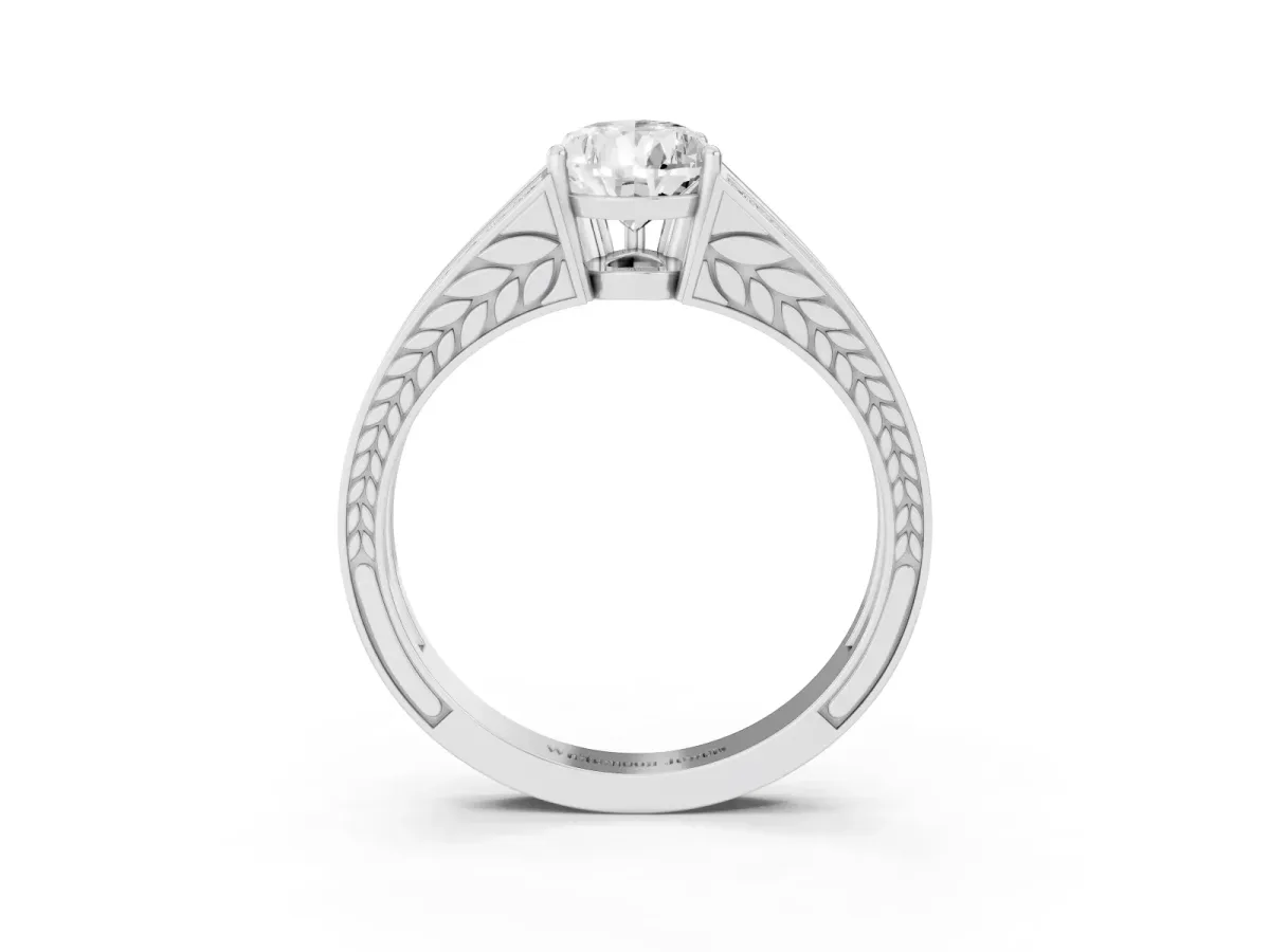 Pear Cut Diamond Split Shank Ring with Pavé Band and Four-Prong Setting White gold