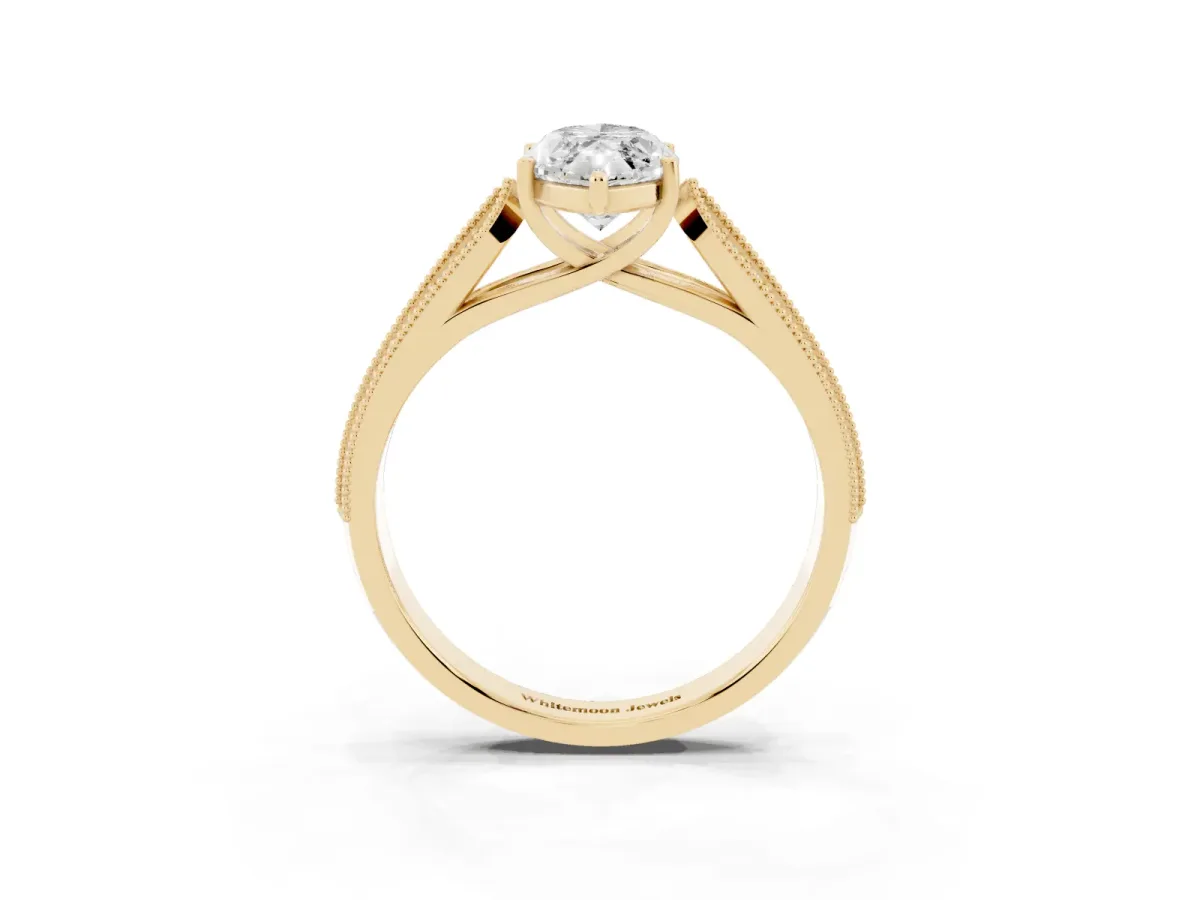 Marquise Cut Cut Pave Split Shank Engagement Ring with Four-Prong Setting Yellow gold