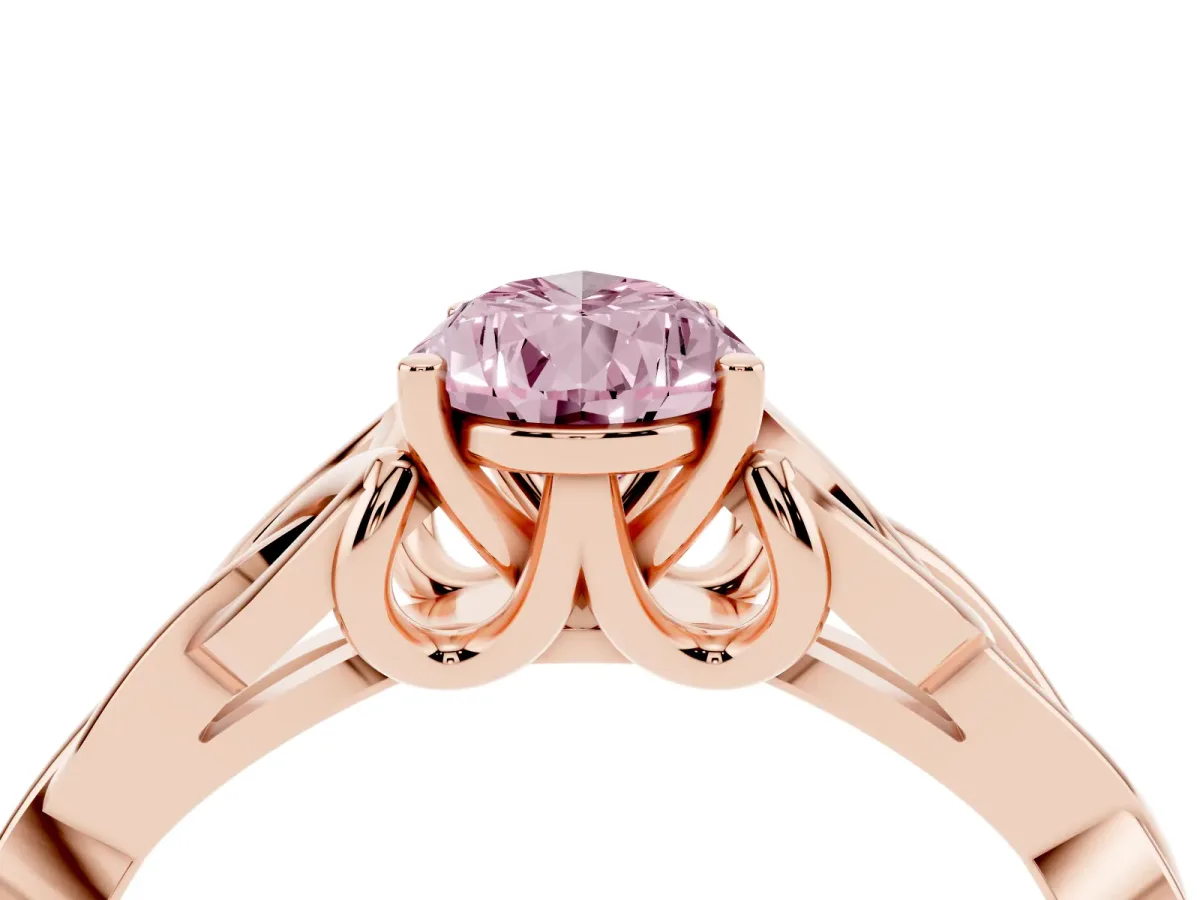 Fancy Pink Pear Cut Diamond Solitaire Engagement Ring with Celtic Knot Band and Four-Prong Setting Rose gold