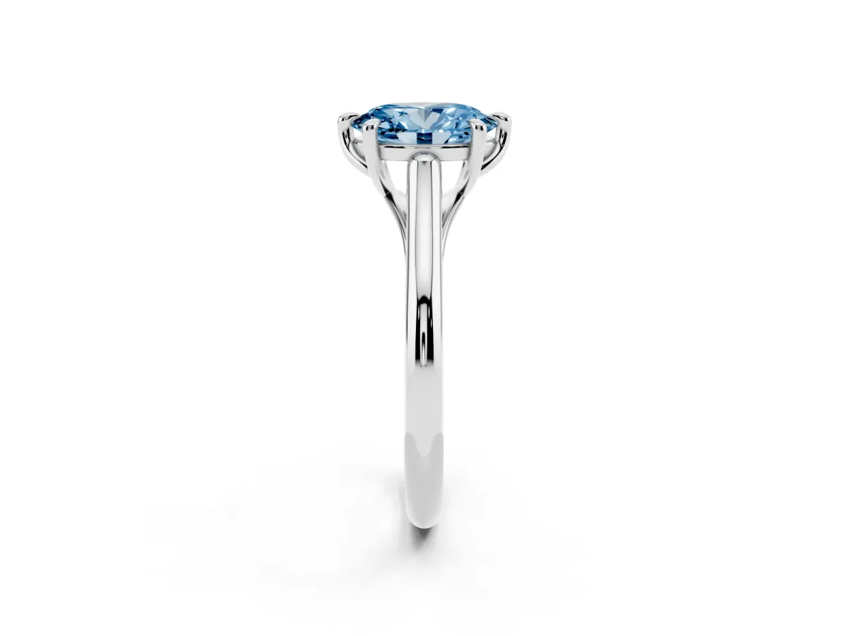Fancy Blue Oval Cut Solitaire Engagement Ring with Six-Prong Setting and Classic Band Silver