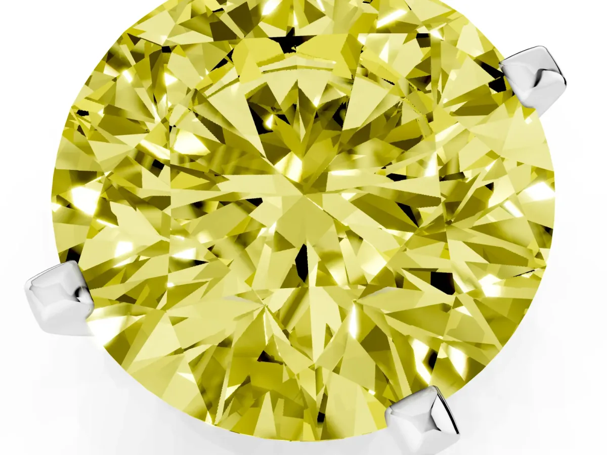 Fancy Yellow Round Cut Diamond Solitaire Ring with Prong Setting and Classic Band White gold