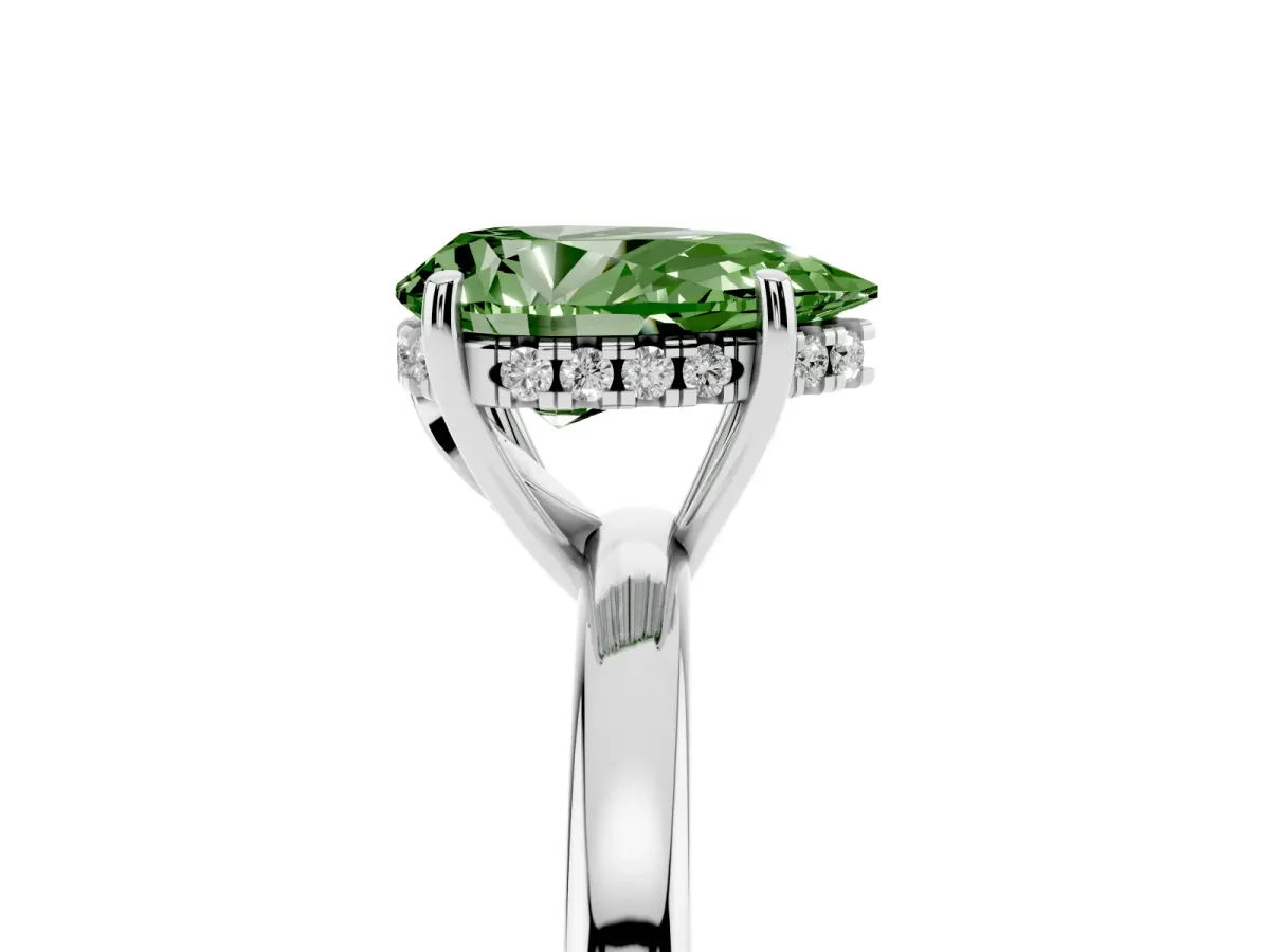 Fancy Green Pear Cut Solitaire Diamond Ring with Prong Setting and Plain Band White gold