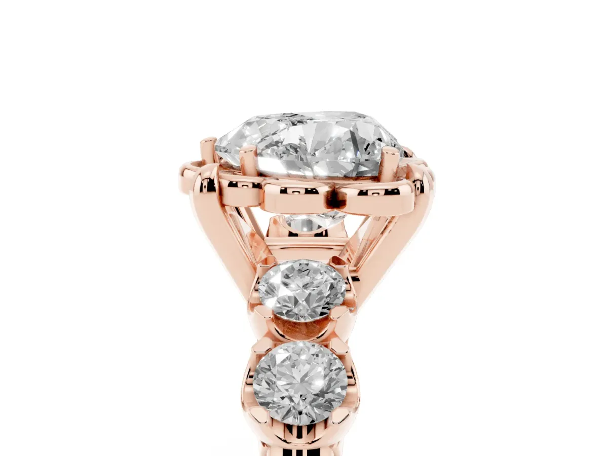 Heart Cut Cut Diamond Floral Halo Engagement Ring with Shared Prong Setting Rose gold