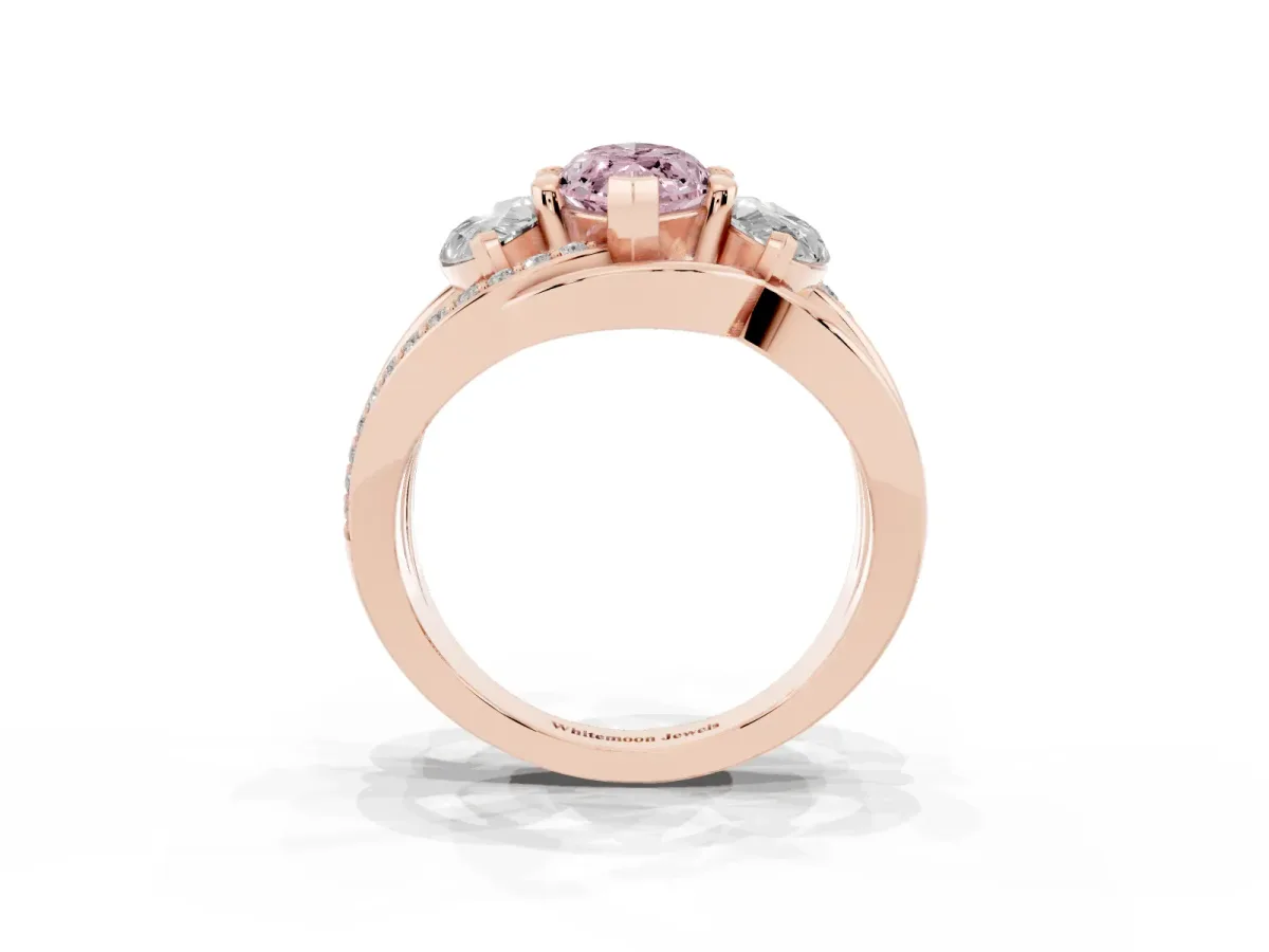 Fancy Pink Three-Stone Marquise Cut Cut Diamond Split Shank Prong Set Ring Rose gold
