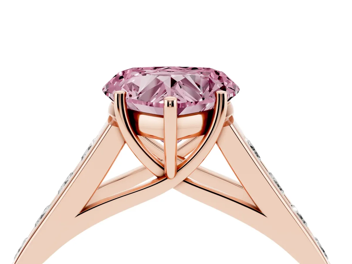 Fancy Pink Heart Cut Solitaire Channel-Set Diamond Engagement Ring with Four-Prong Setting Rose gold