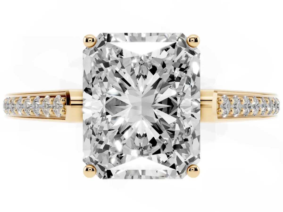 Radiant Cut Cut Cathedral Pave Diamond Engagement Ring with Six-Prong Setting Yellow gold