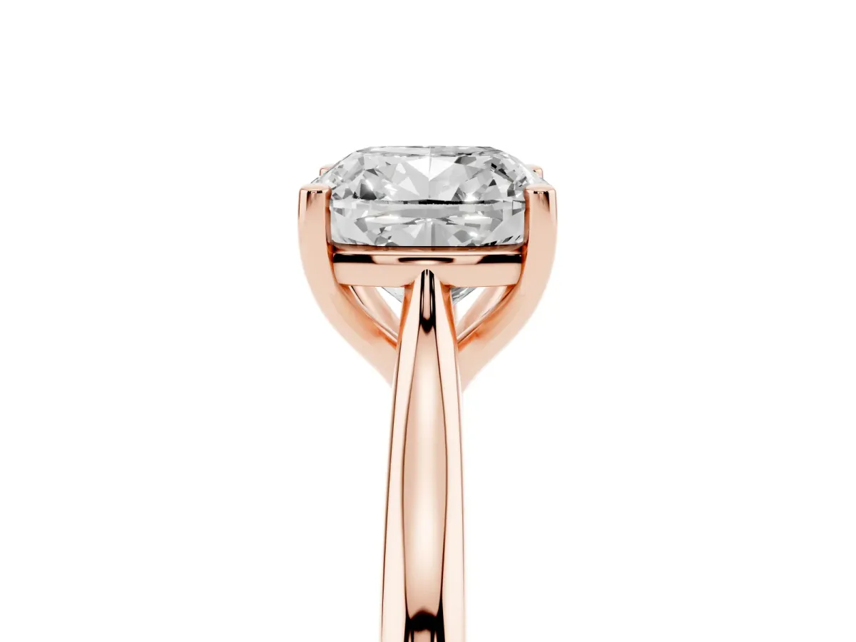 Cushion Cut Cut Solitaire Ring with Cathedral Band and Four-Prong Setting Rose gold