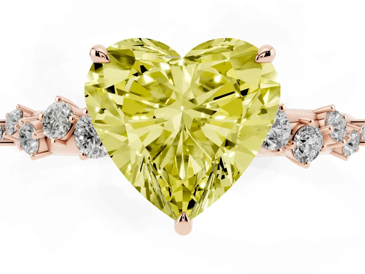 Fancy Yellow Heart Cut Diamond Cluster Prong-Set Solitaire Ring Rose gold