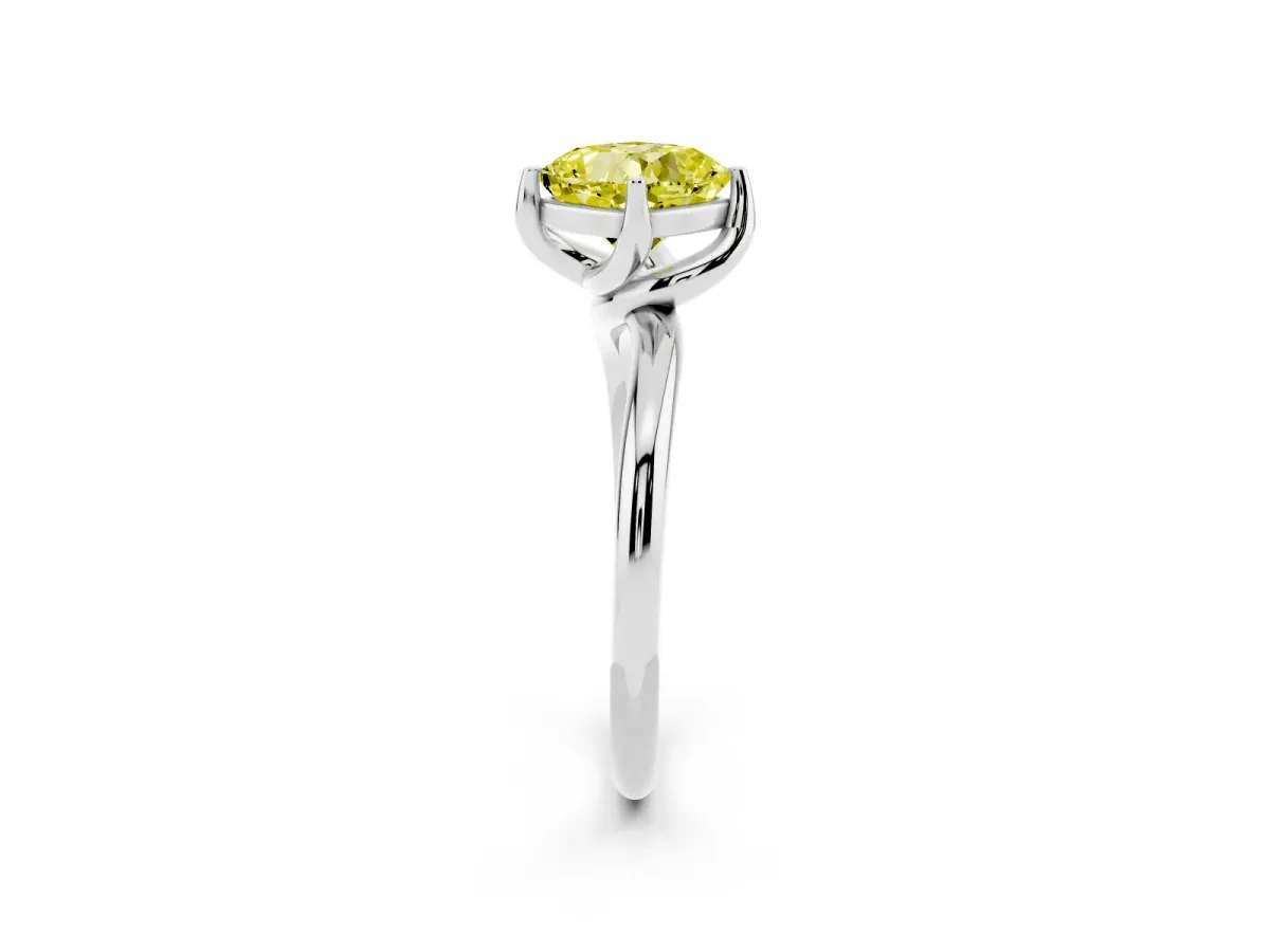 Fancy Yellow Cushion Cut Diamond Solitaire Engagement Ring with Four-Prong Setting and Classic Band White gold