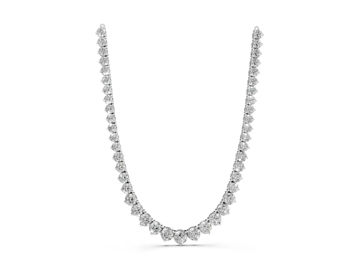 Round Diamond Tennis Necklace with Three-Prong Setting Silver