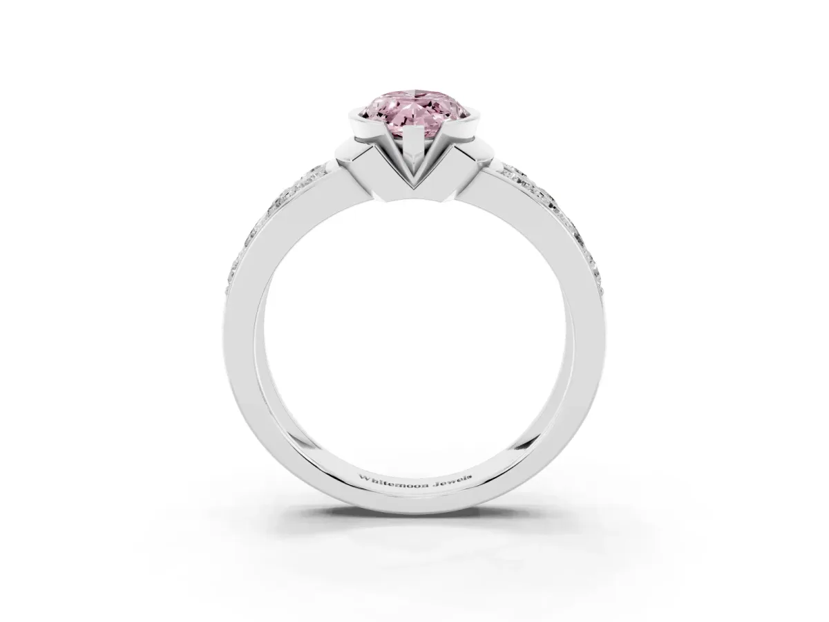 Fancy Pink Marquise Cut Brilliant Diamond Channel Set Wide Band Ring with Bezel Setting Platinum
