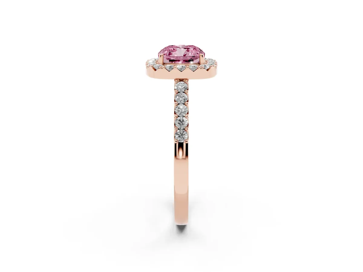 Fancy Pink Cushion Cut Halo Diamond Pavé Solitaire Ring Rose gold