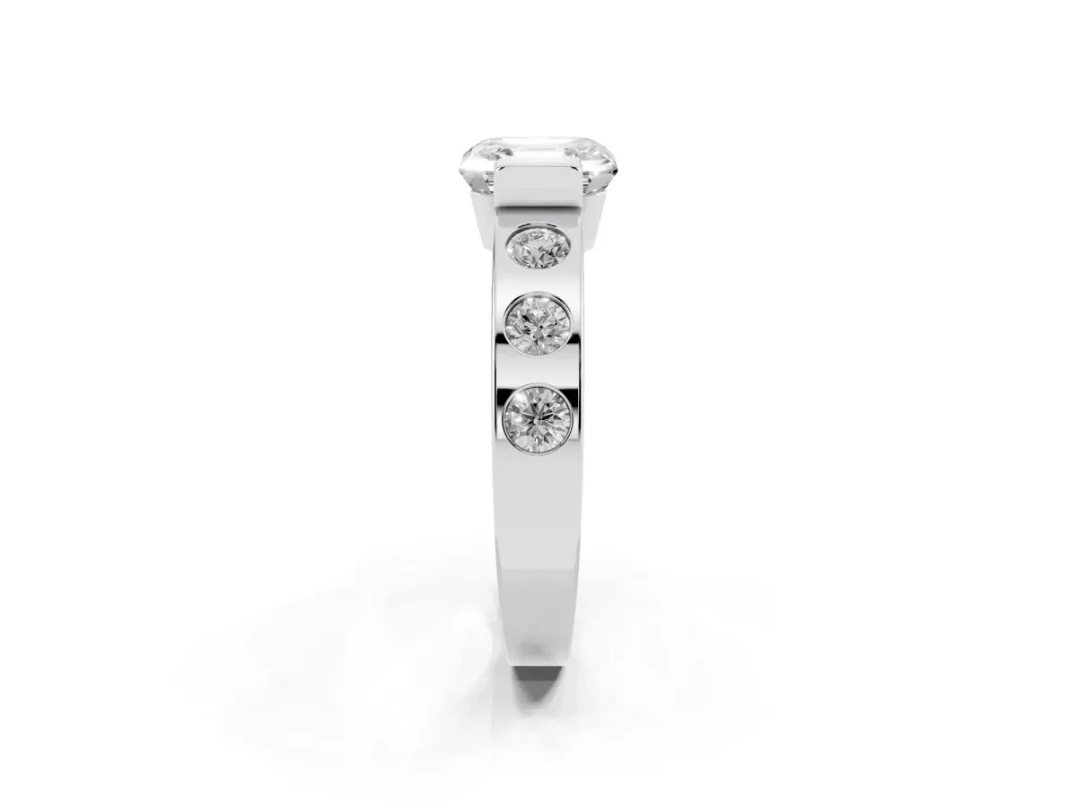 Asscher Cut Brilliant Channel-Set Diamond Ring with Bezel Prong Setting Silver