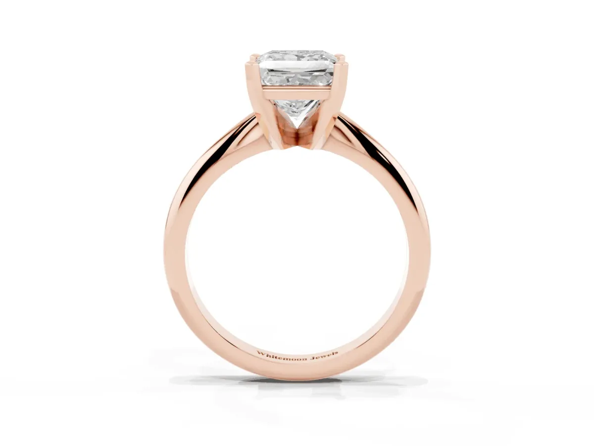 Princess Cut Cut Solitaire Ring with Four-Prong Setting on a Classic Band Rose gold