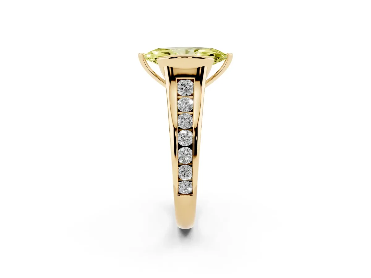 Fancy Yellow Marquise Cut Solitaire Bezel-Set Diamond Ring with Channel-Set Band Yellow gold