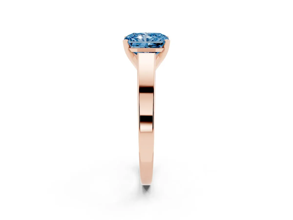 Fancy Blue Radiant Cut Solitaire Engagement Ring with Four-Prong Setting and Tapered Band Rose gold