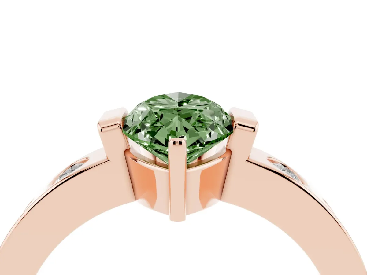 Fancy Green Marquise Cut Brilliant Channel-Set Diamond Ring with Bezel Prong Setting Rose gold