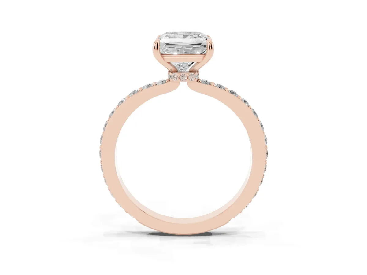 Princess Cut Diamond Solitaire Engagement Ring with Pavé Band and Four-Prong Setting Rose gold